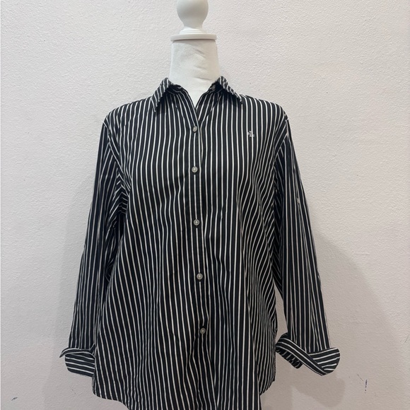 Ralph Lauren Black and White Striped Button Down Shirt - Picture 1 of 6